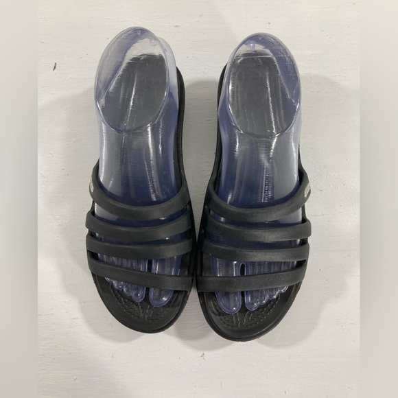 Crocs Black Rhonda Wedge Heel Strappy Slip On Comfort Sandals Women's 7 Shoes - Picture 3 of 9